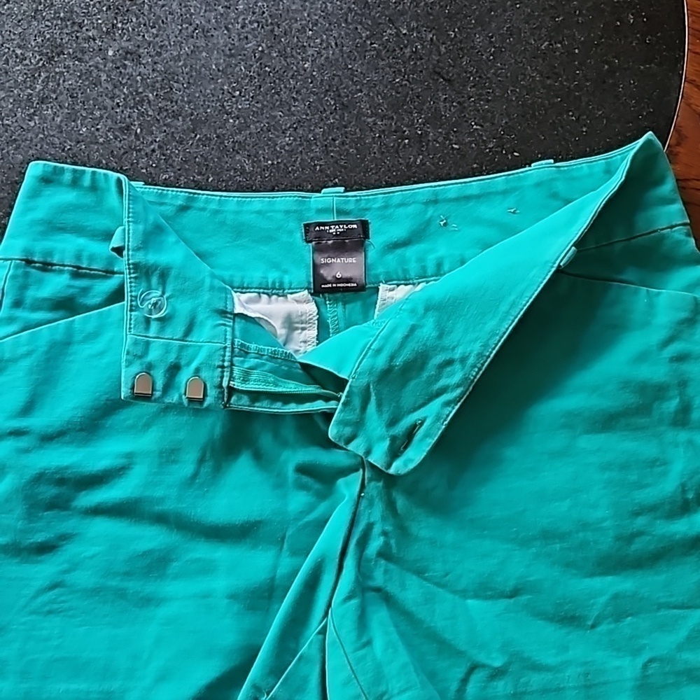Ann Taylor Signature Green Cotton Stretch 4" Flat Front Shorts Size 6 - Picture 6 of 11